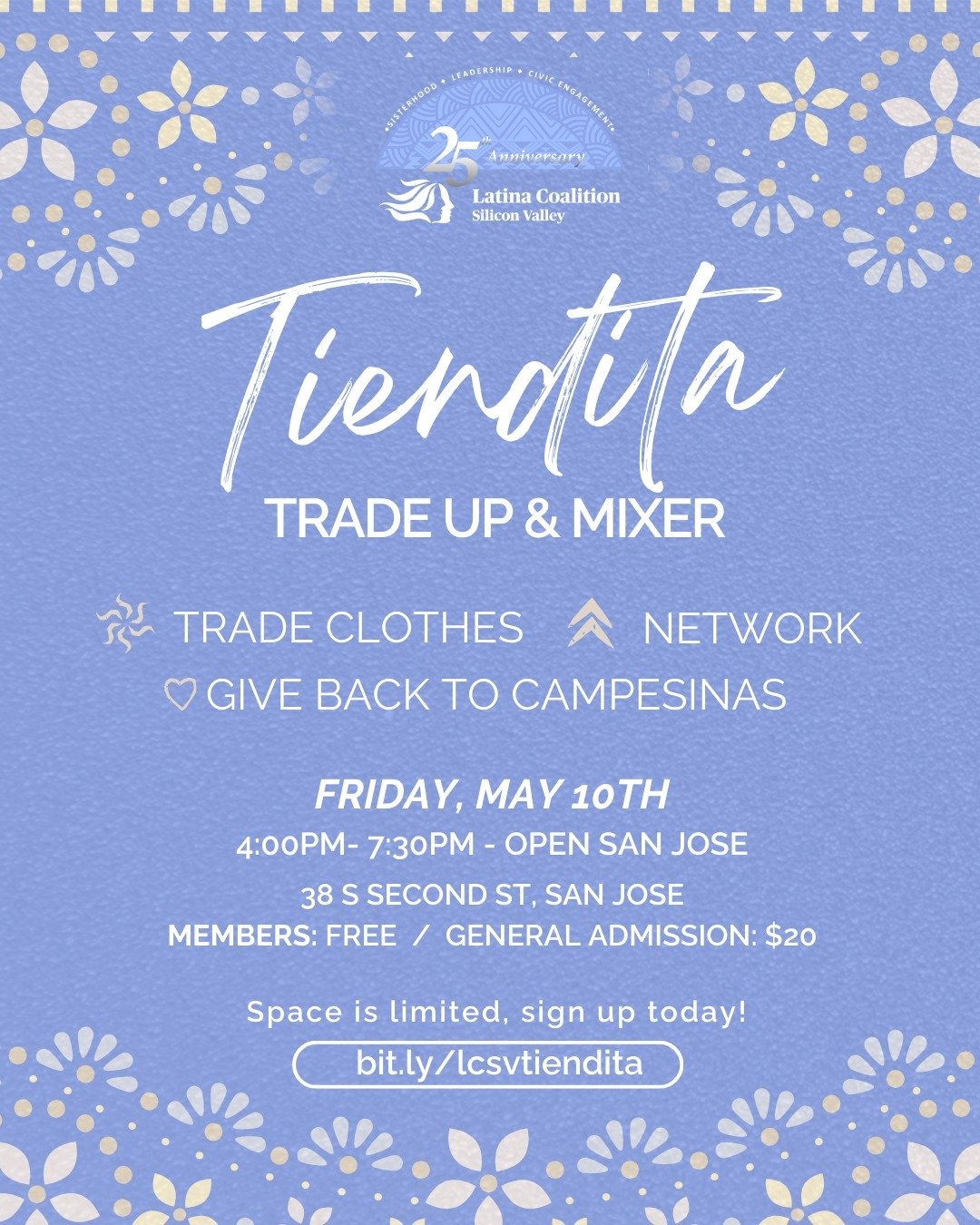 🌸 Spring is here, are you ready to bring in the new?

🎉 Join us Friday, May 10th 4pm-7:30pm for our Tiendita and Trade-Up + Mixer.

🍹🔄 Bring new or like-new items that you are ready to pass on or trade while sipping on mocktails and mixing with u