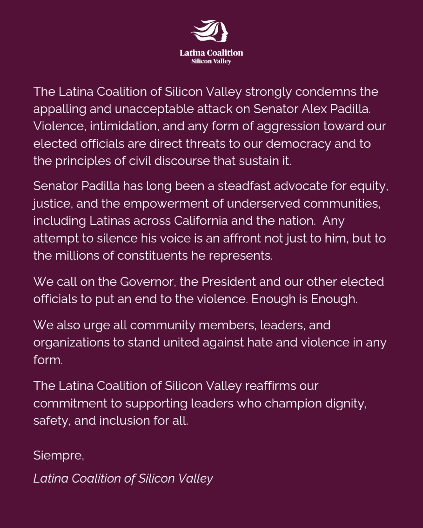 A statement from Latina Coalition of Silicon Valley