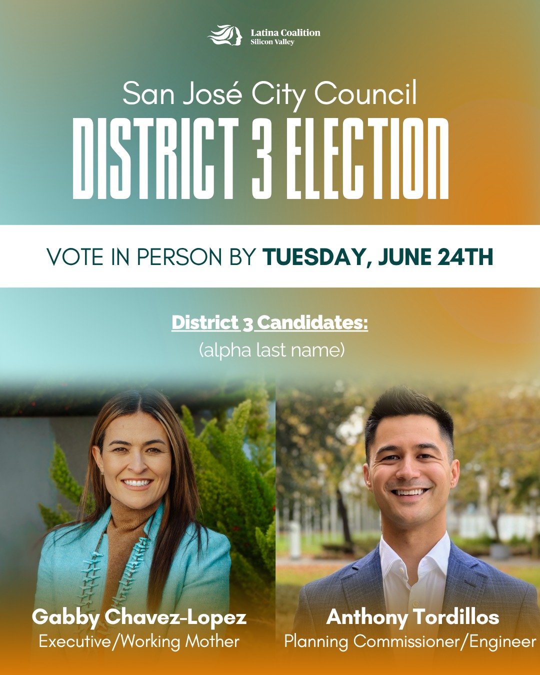 🗳️ District 3 Special Election FINAL RUNOFF &mdash; JUNE 24!

Yes, you DO need to vote again! This is the final runoff for San Jos&eacute; City District 3 &mdash; if you voted in the last special election, this is a separate and final round to decid