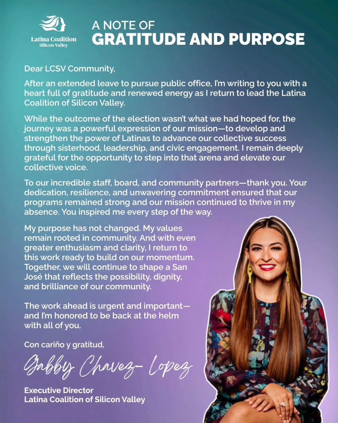 ✉️ A letter from our Executive Director, Gabriela "Gabby" Chavez - Lopez