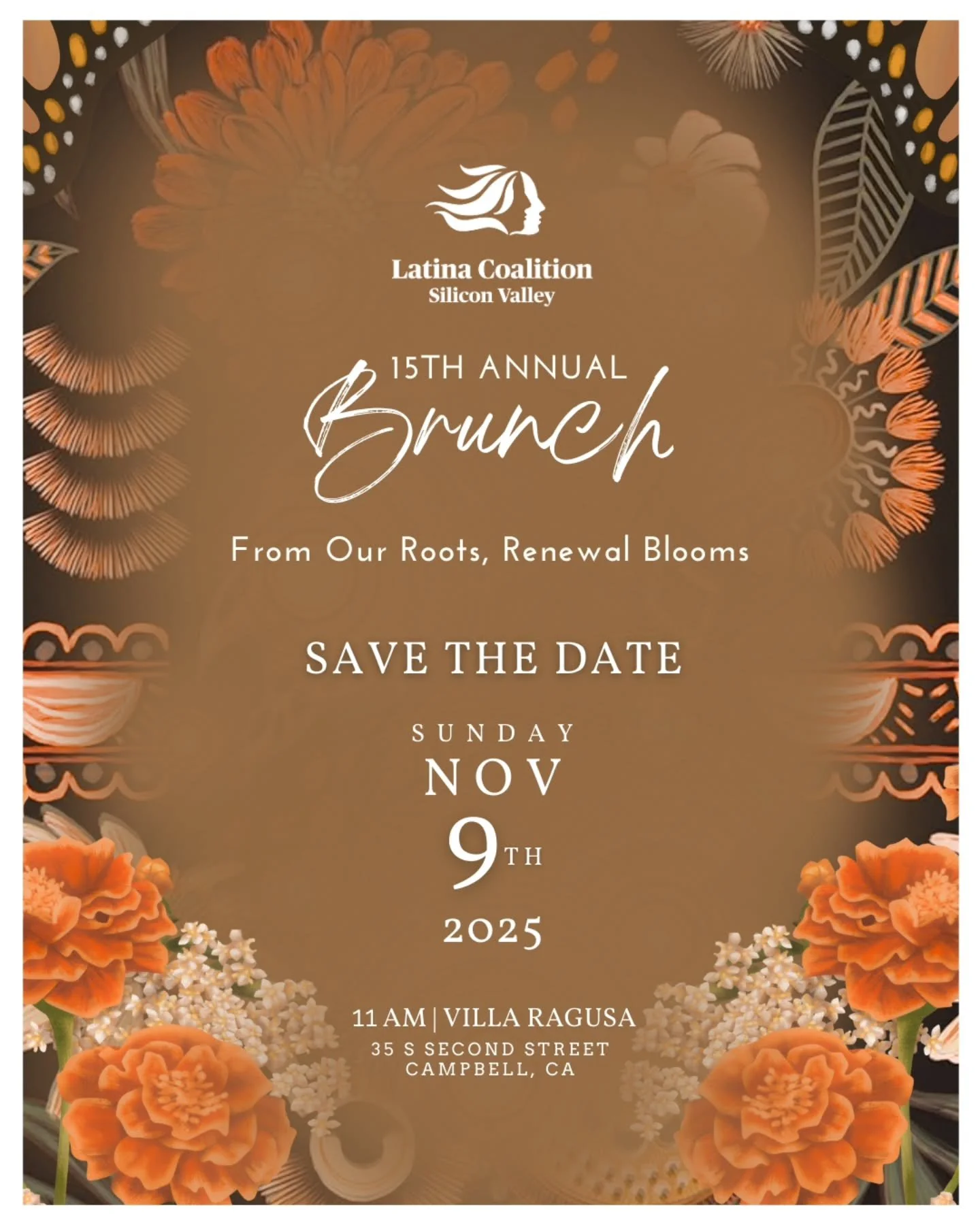 ✨️ Save the Date ✨️

On November 9th, the Latina Coalition of Silicon Valley will gather Latinas and allies for our 15th Annual Brunch to honor our roots and lift our voices.

Sunday, November 9, 2025 | Villa Ragusa, Campbell

Mark your calendars, ti