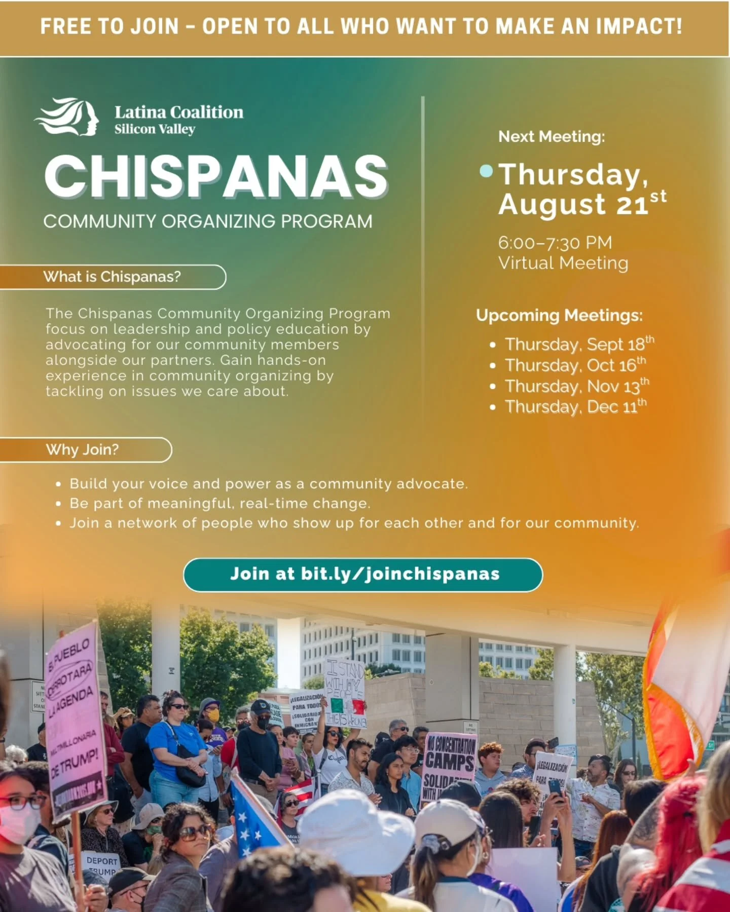 Join the Chispanas Community Organizing Program &ndash; Now through December! 🔥

Do you care about making a real difference in our community?
Do you want to take action for justice and stand with our most vulnerable neighbors?

The Chispanas Communi