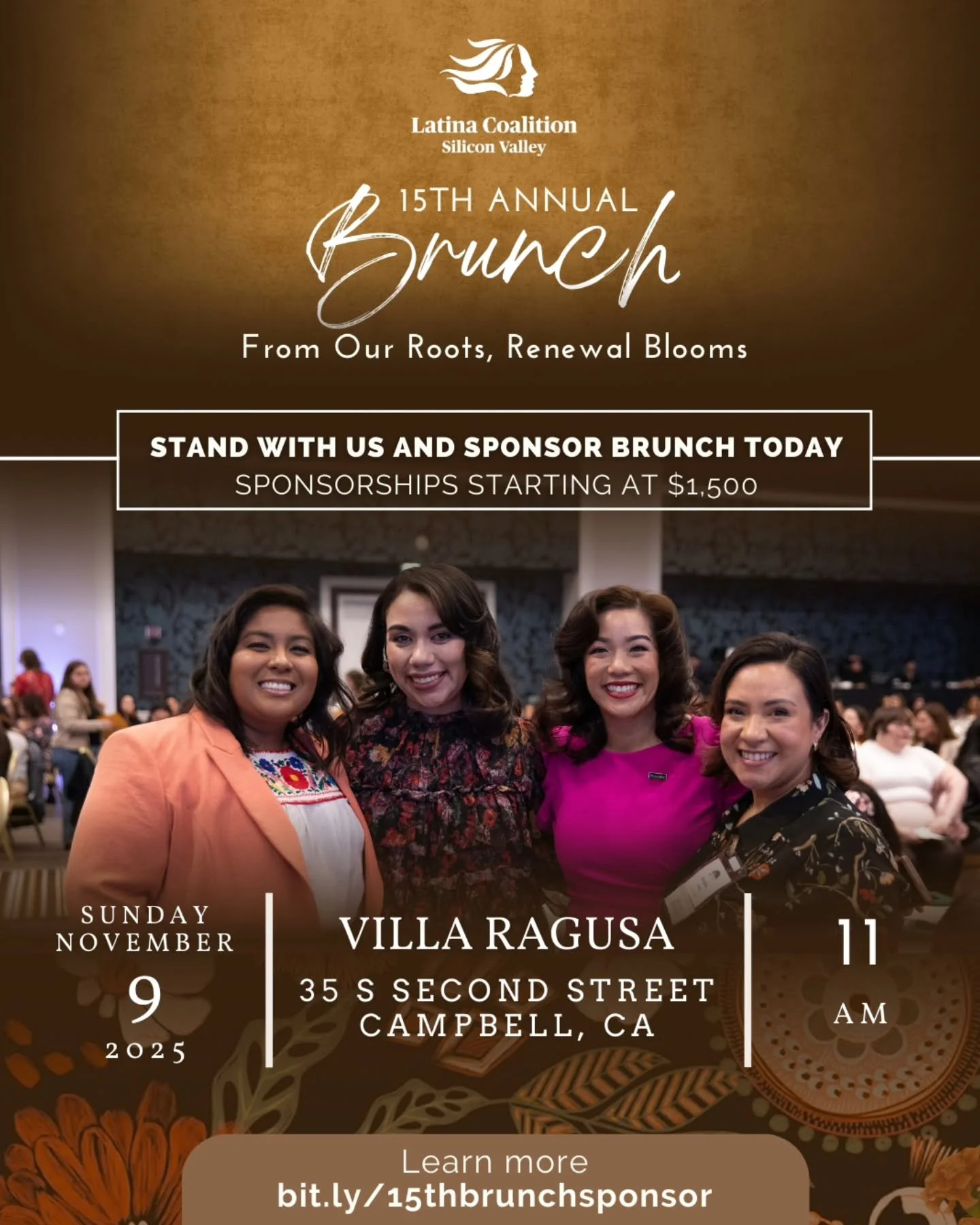 The 15th Annual Latina Coalition Brunch will bring together hundreds of Latinas, allies, and leaders for a powerful day of connection and celebration.

Sponsorships start at $1,500, giving your organization visibility, recognition, and the chance to 