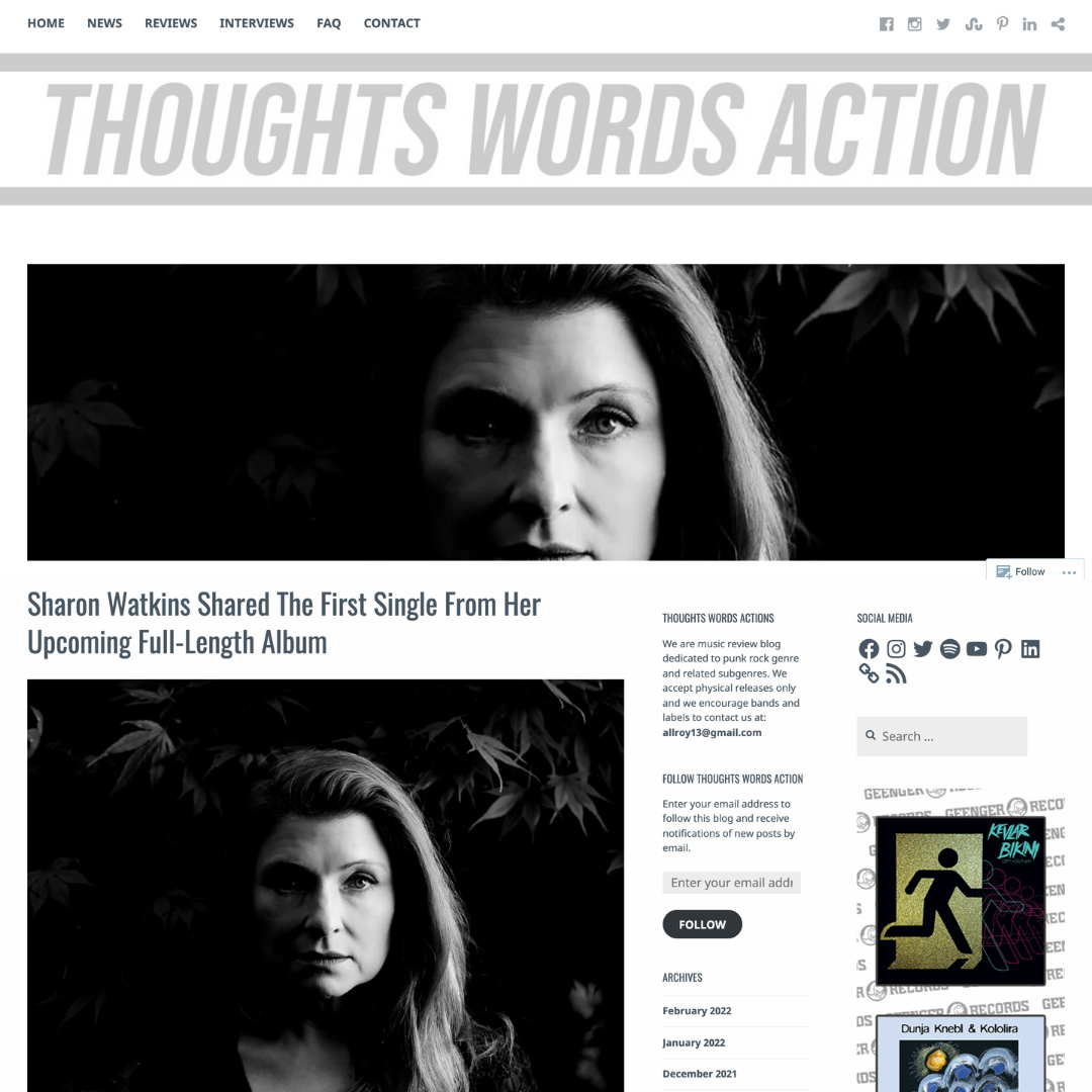 Sharon Watkins single release Proud features in Thoughts Words Actions