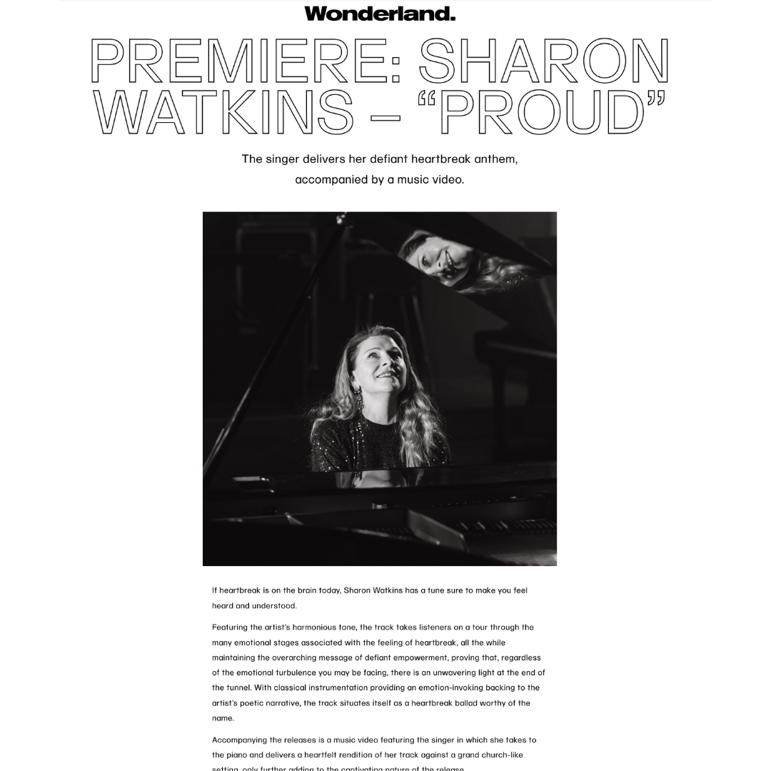 Sharon Watkins single release Proud features in Wonderland Magazine