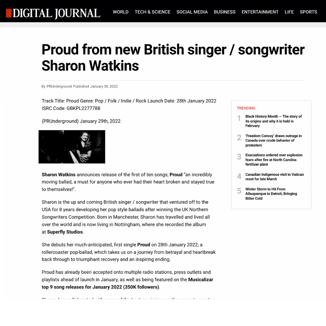 Sharon Watkins single release Proud features in the Digital Journal