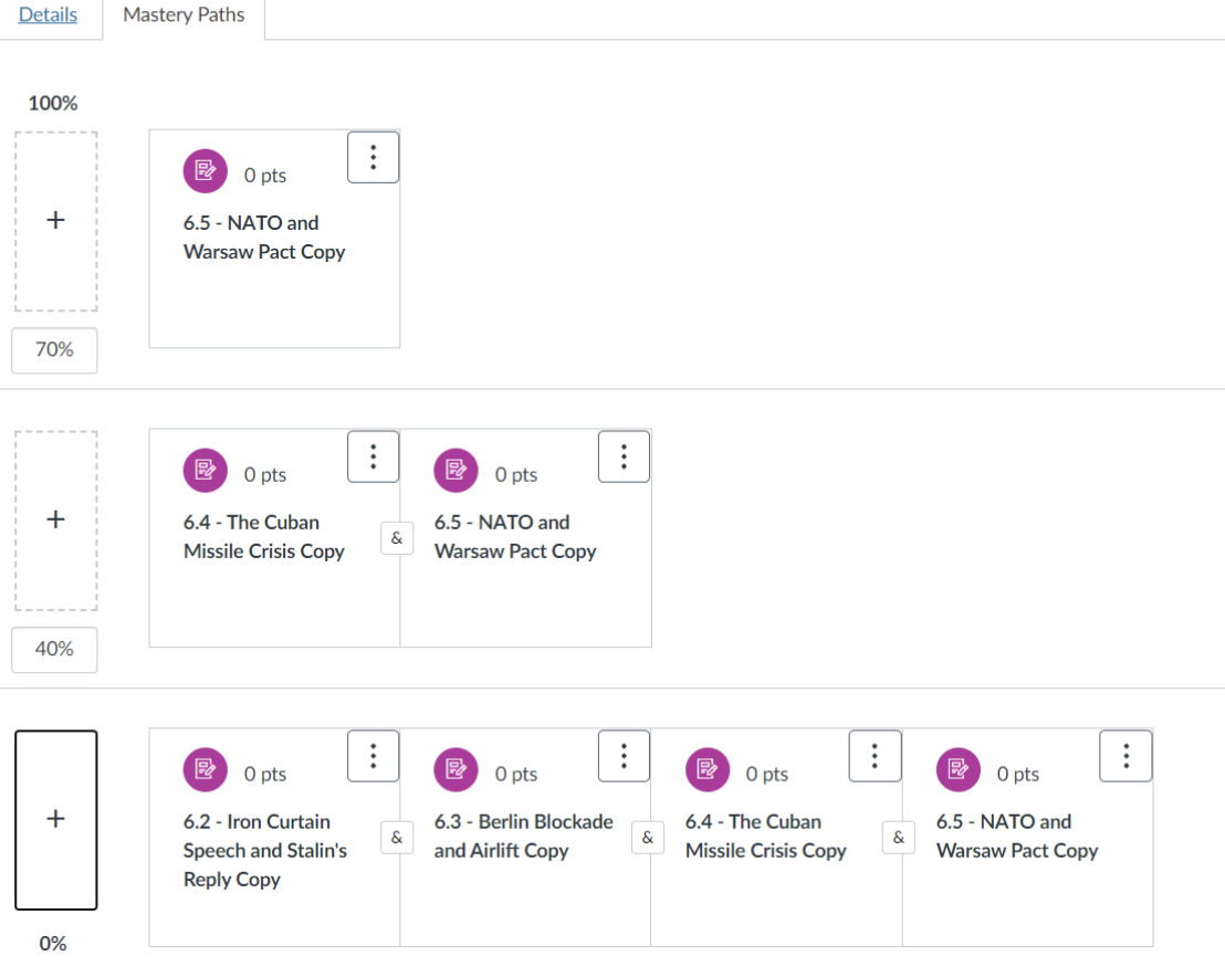 An image of three distinct learning paths for students, based on their level of mastery
