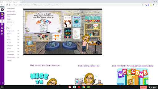 A virtual homeroom within Canvas, including links to important content for the class.