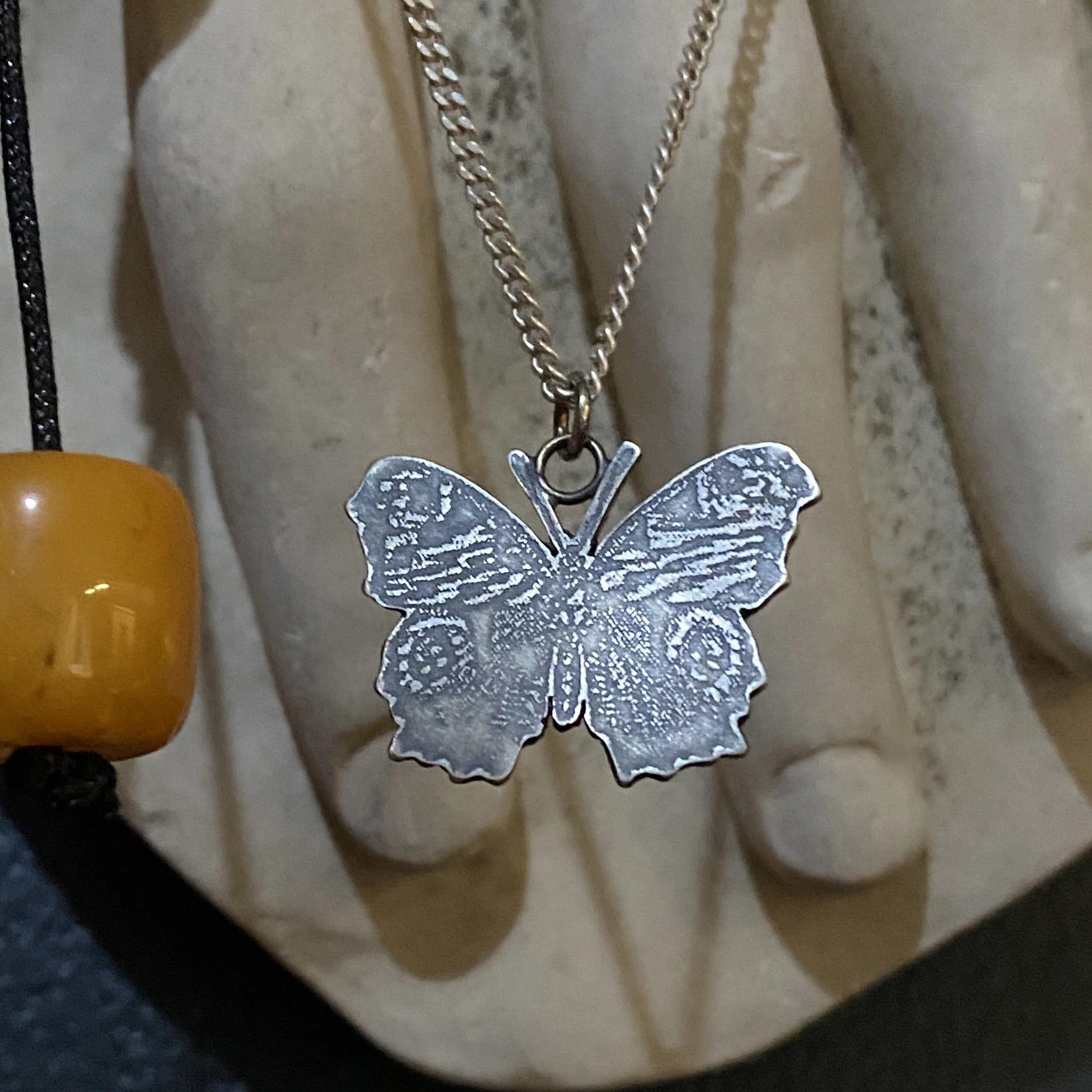 Silver Photo Etched Peacock Butterfly 