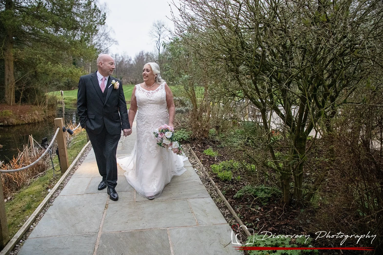 Bride and groom at The Oak Tree of Peover, Cheshire
