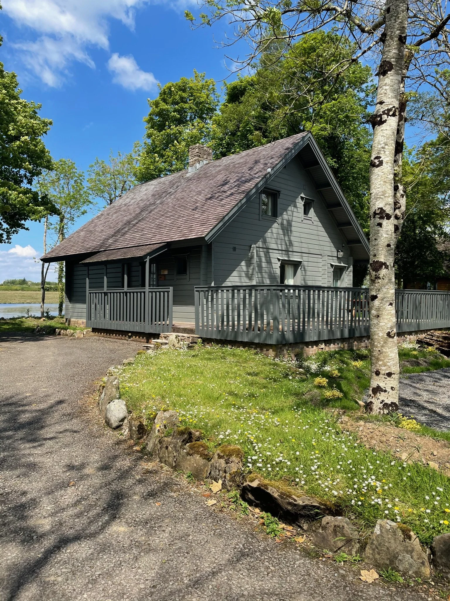 Cabin style accommodation at Lusty Beg Island with Lough Erne view.