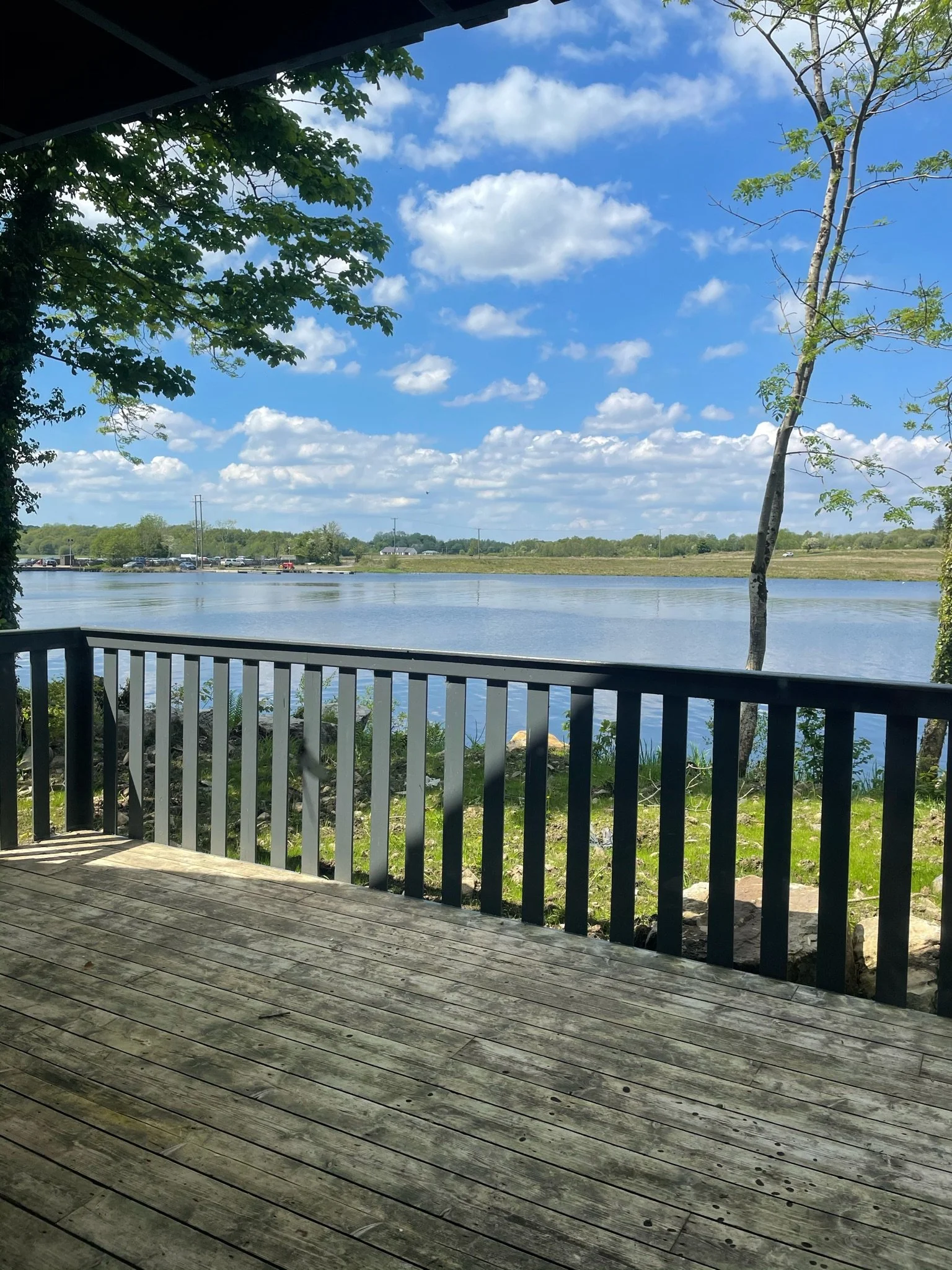 View of Lough Erne from a cabin balcony at Lusty Beg Island Resort.