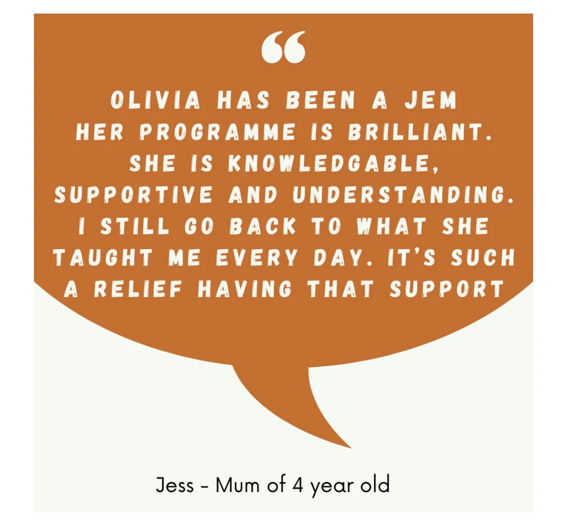Quote in a speech bubble from Jess, a 4-year-old, praising Olivia's support and teaching.