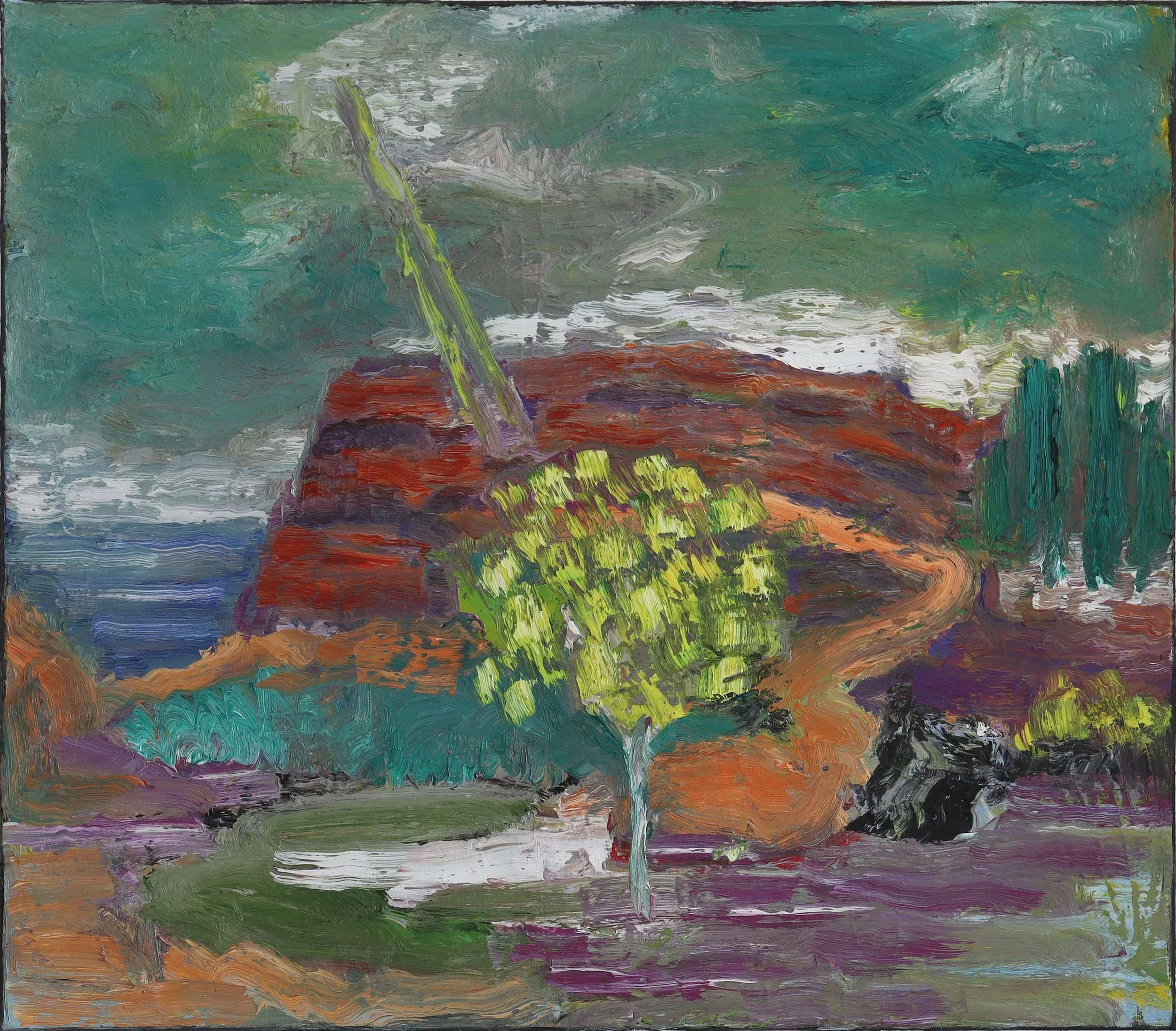  Landscape with Yellow Tree  (maerz24m) 70 x 80 cm; Öl auf Leinwand