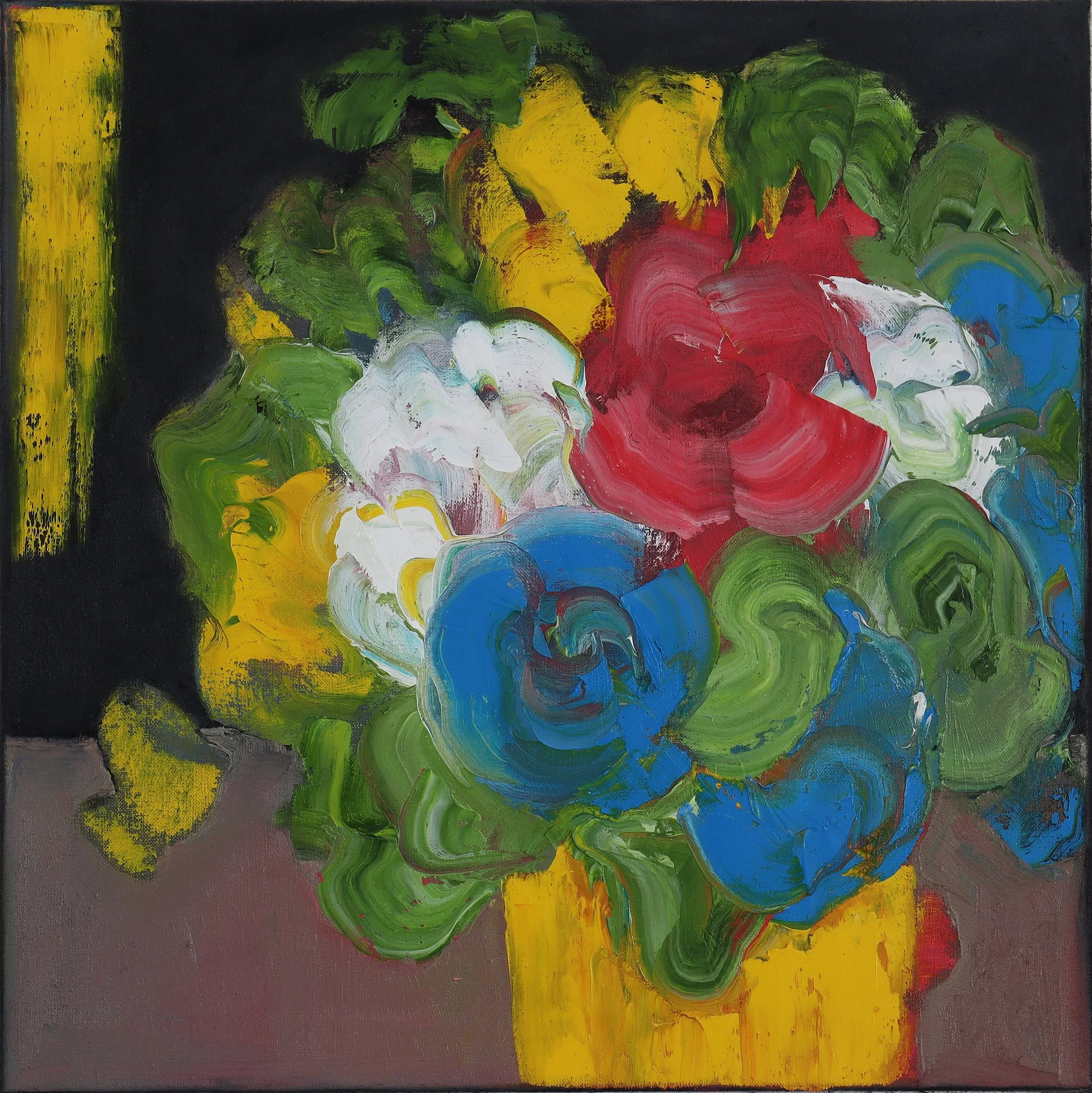  Interior with Yellow Curtain  (mai26j) 60 x 60 cm; Öl auf Leinwand