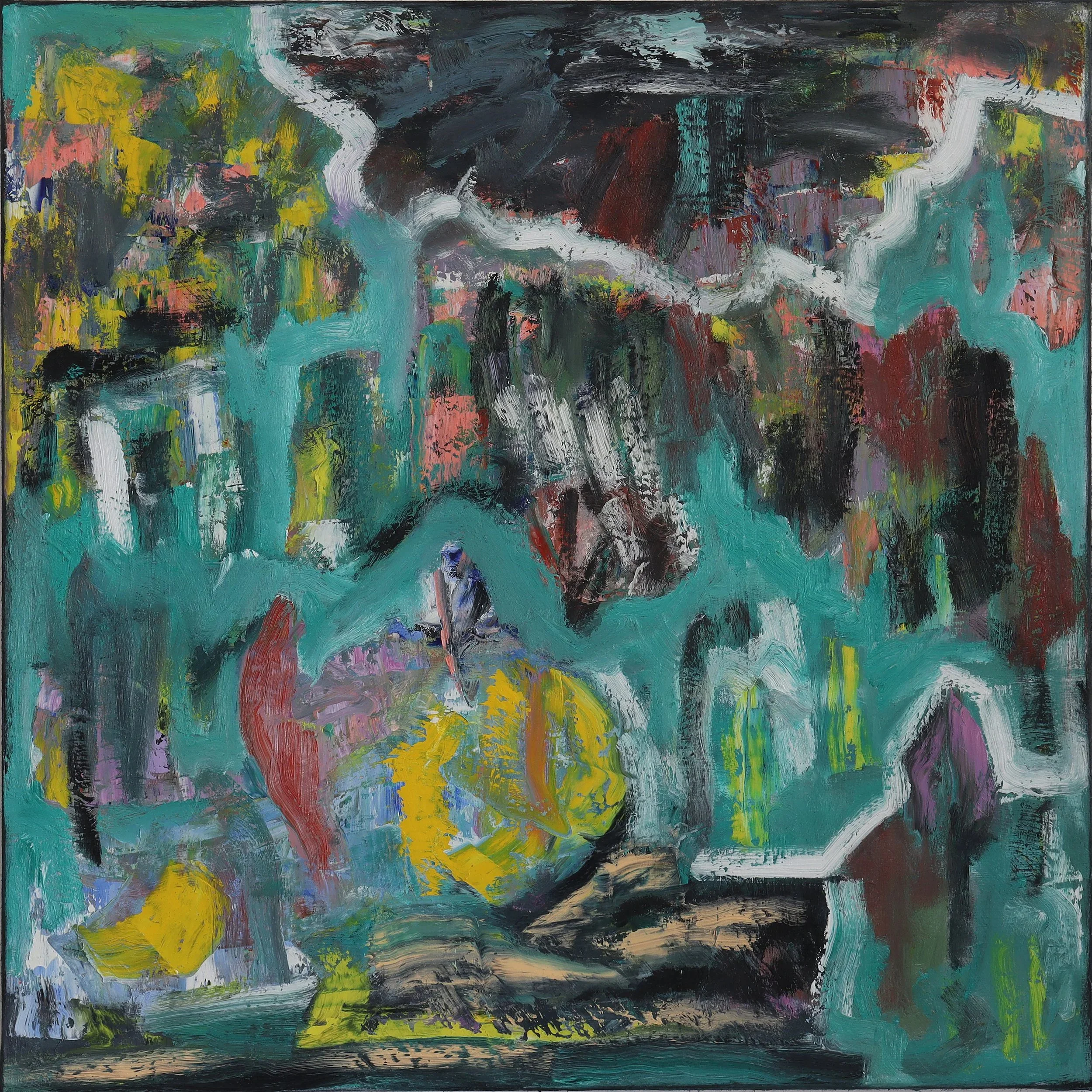  Burial  (juli26g) 100 x 100 cm; Öl auf Leinwand