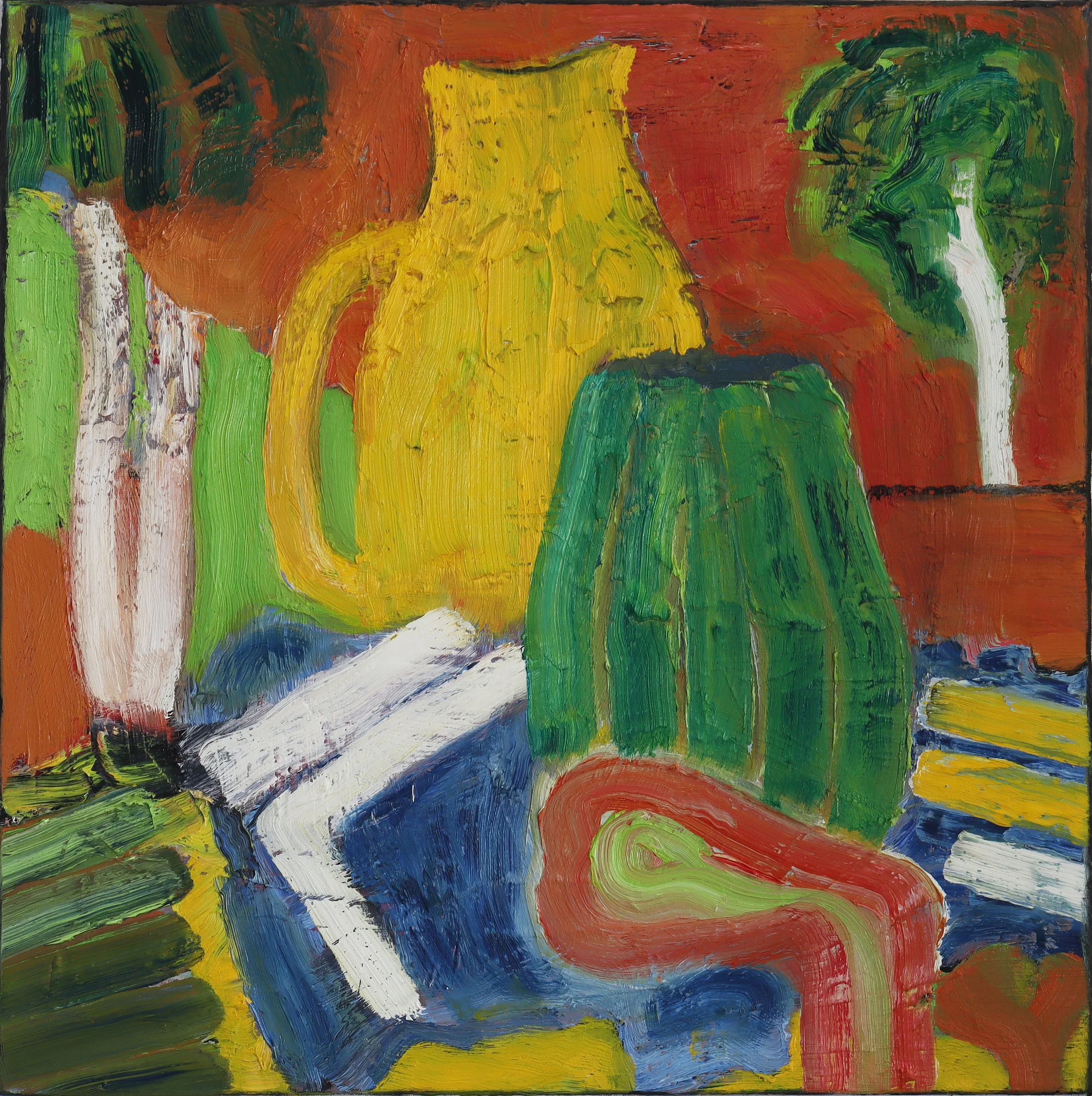  Veranda with Yellow Pitcher  (dezember23g)  60 x 60 cm; Öl auf Leinwand