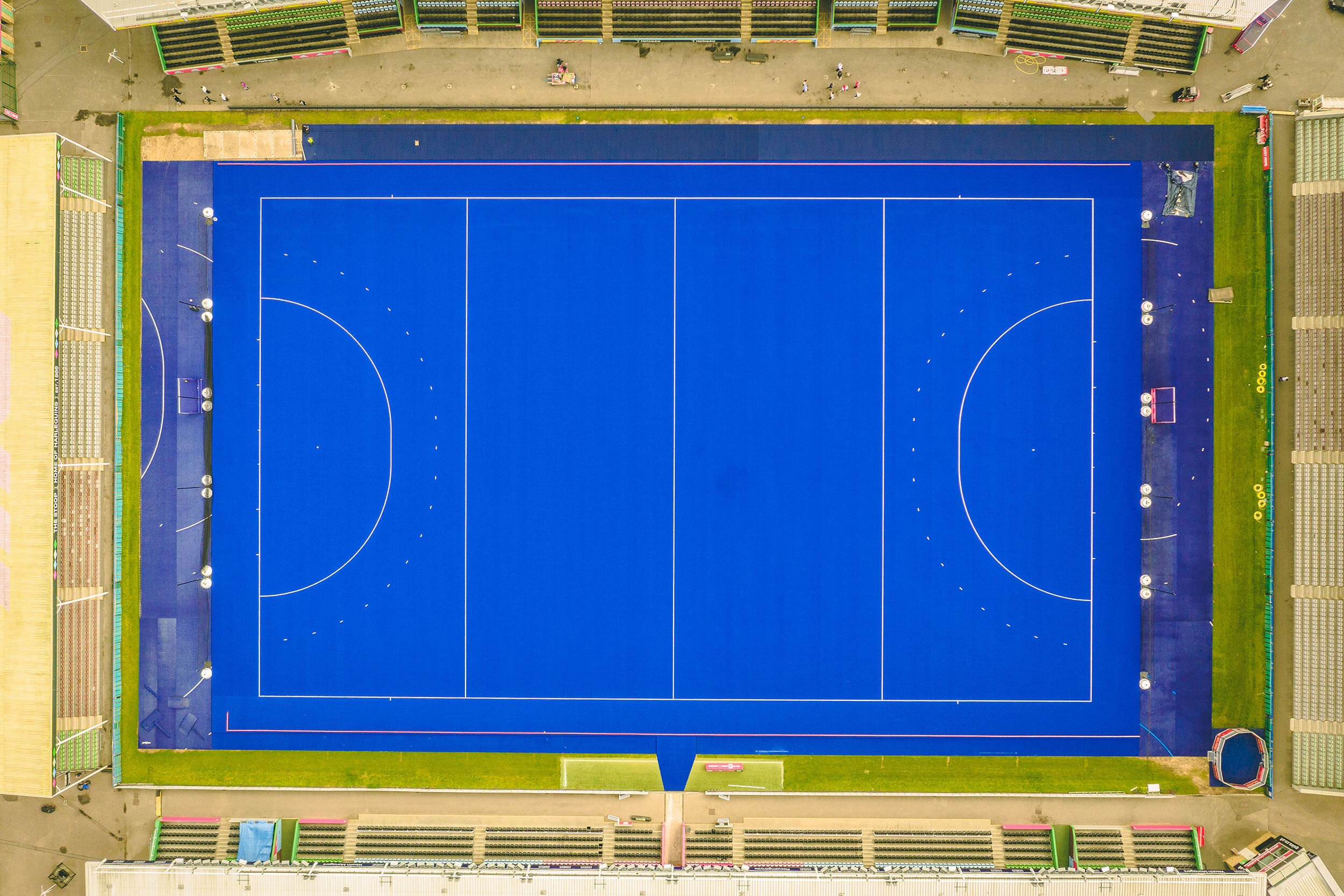 Arial view of a temporary hockey pitch surface at The Stoop