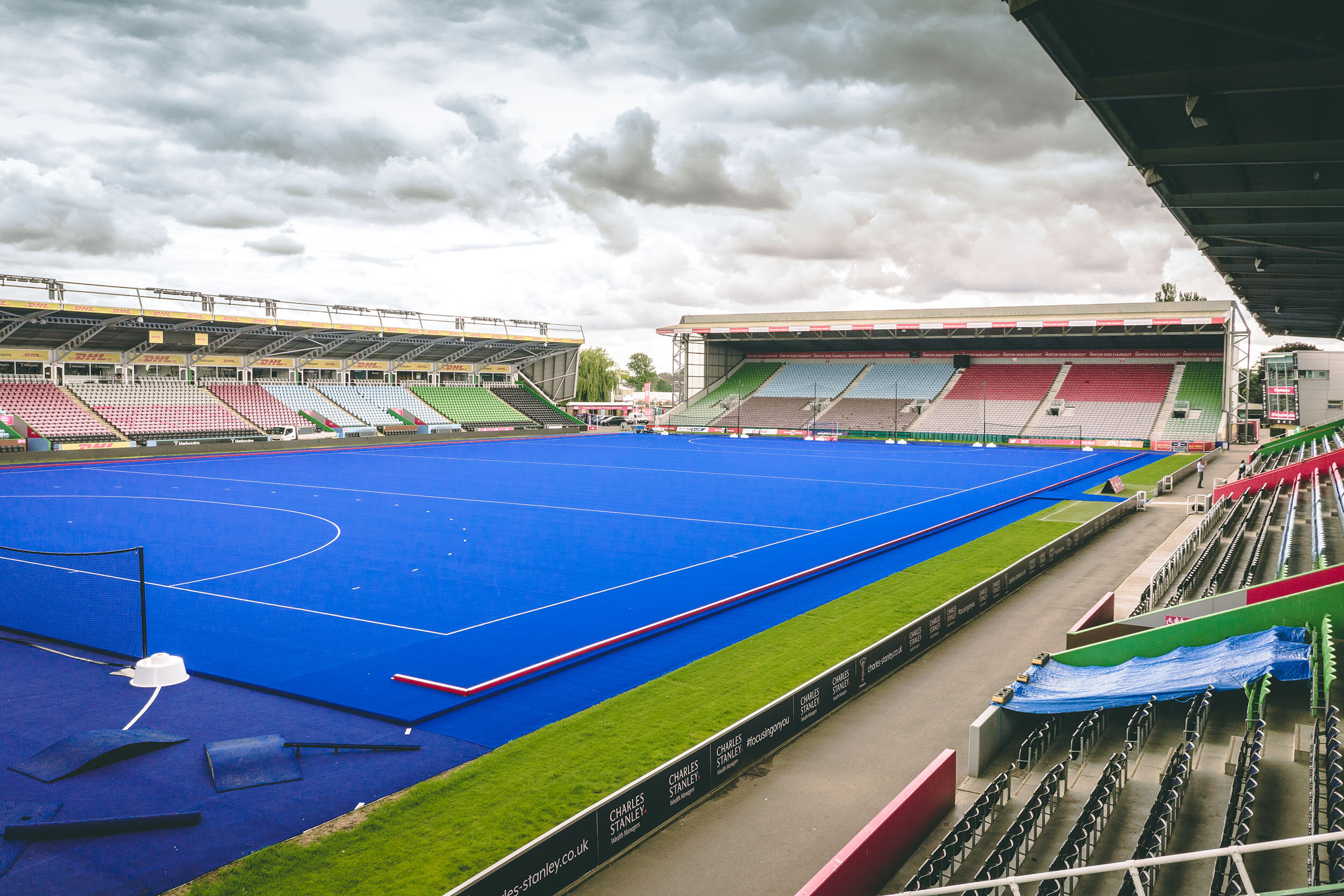 Temporary hockey pitch surface at The Stoop in Twickenham