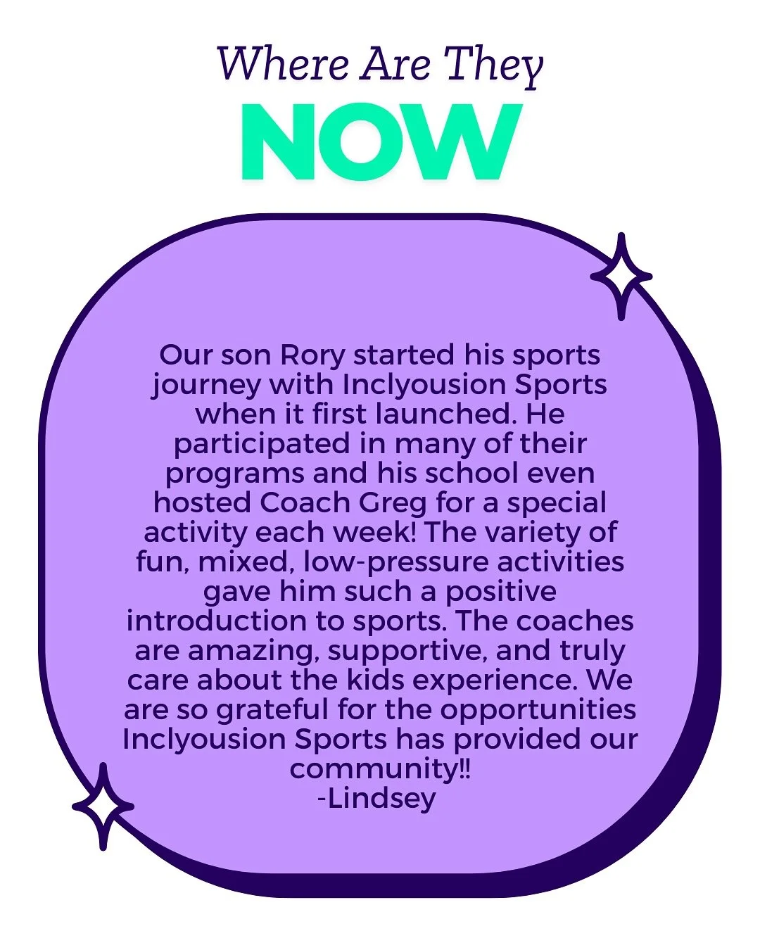 Happy Inclyousion Sports anniversary month!

Take a walk down memory lane with us as families who have enjoyed Inclyousion Sports classes over the last four years share how their experience has impacted their child&rsquo;s life now.

Want to share yo
