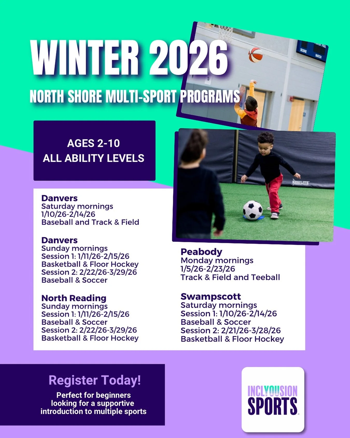 Looking for a winter activity where your child feels confident, included, and excited to move?

Join Inclyousion Sports, the leading inclusive youth sports program trusted by thousands of families for helping kids ages 2&ndash;10 learn and love sport