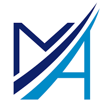 Stylized logo featuring dark blue and light blue lines forming the letter 'A'.