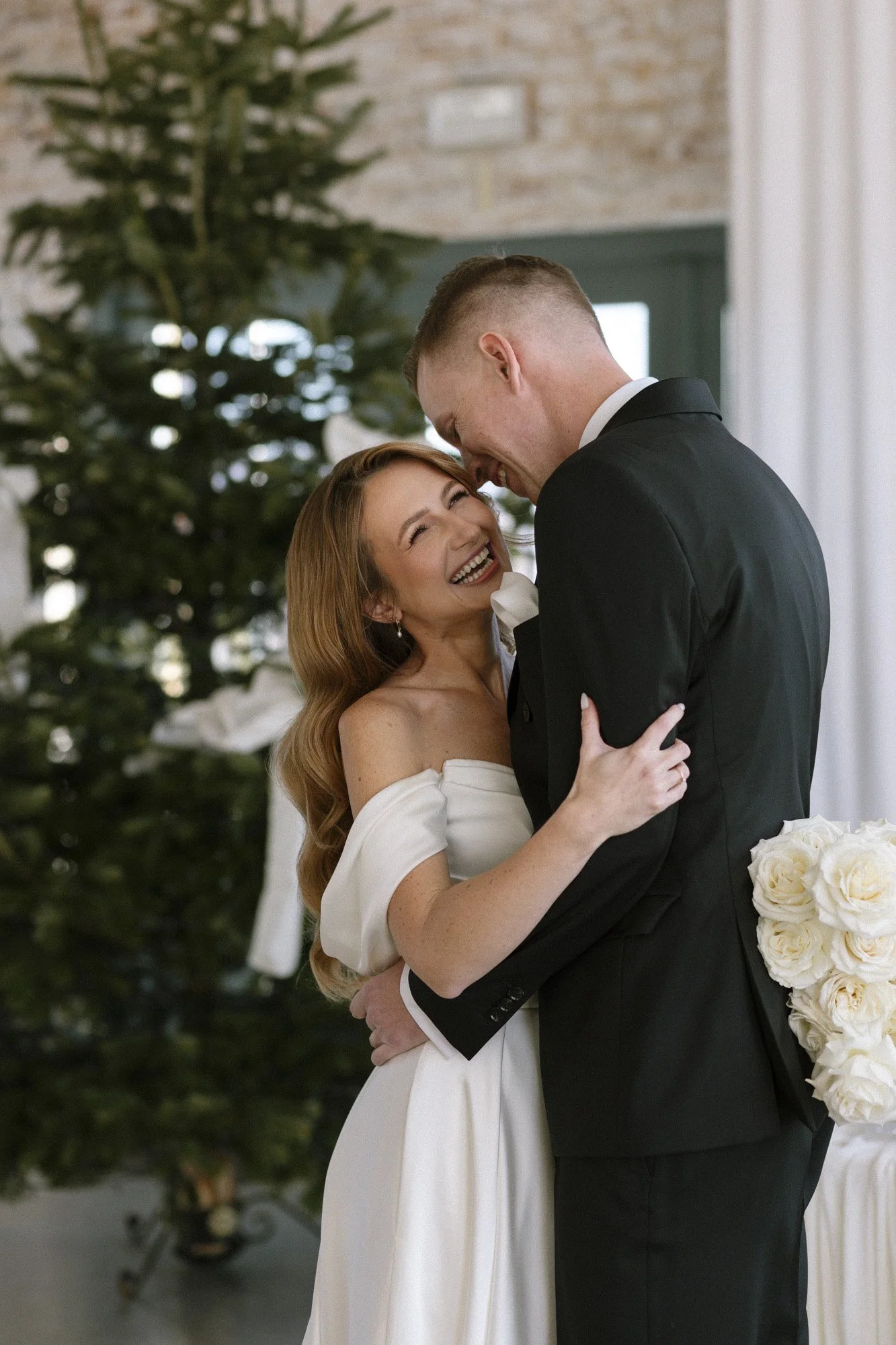 bride and groom huging during wedding at villa love near krakow