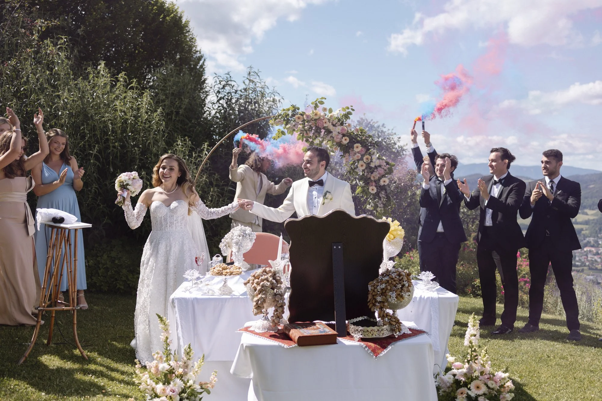 joyful exit from persian ceremony at fernblick, wedding photographer in st. corona am wechsel