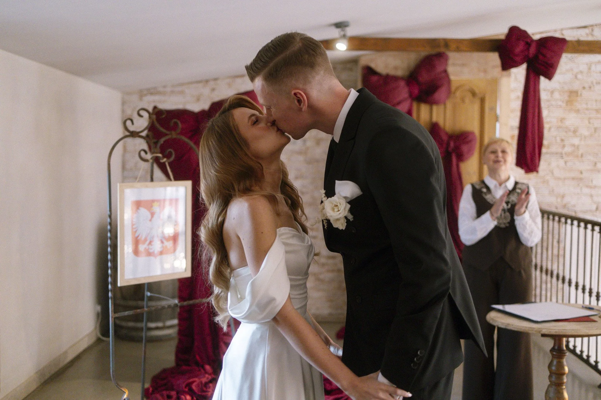 Bride and groom kissing after ceremony at Villa Love