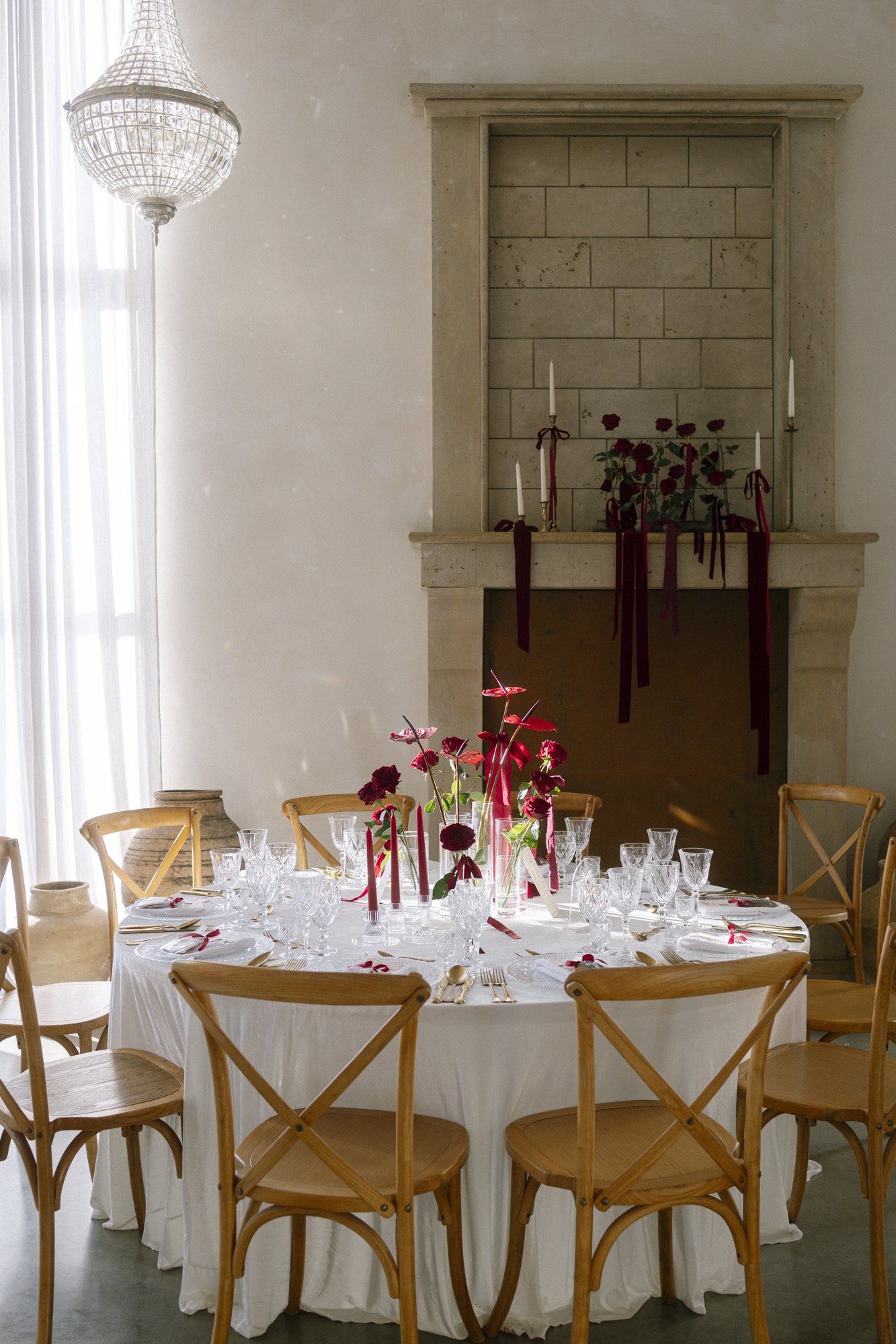 tables at villa love during the winter wedding