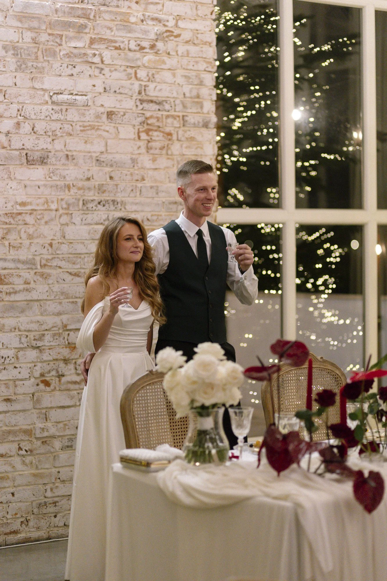 bride and groom during reception at villa love wedding