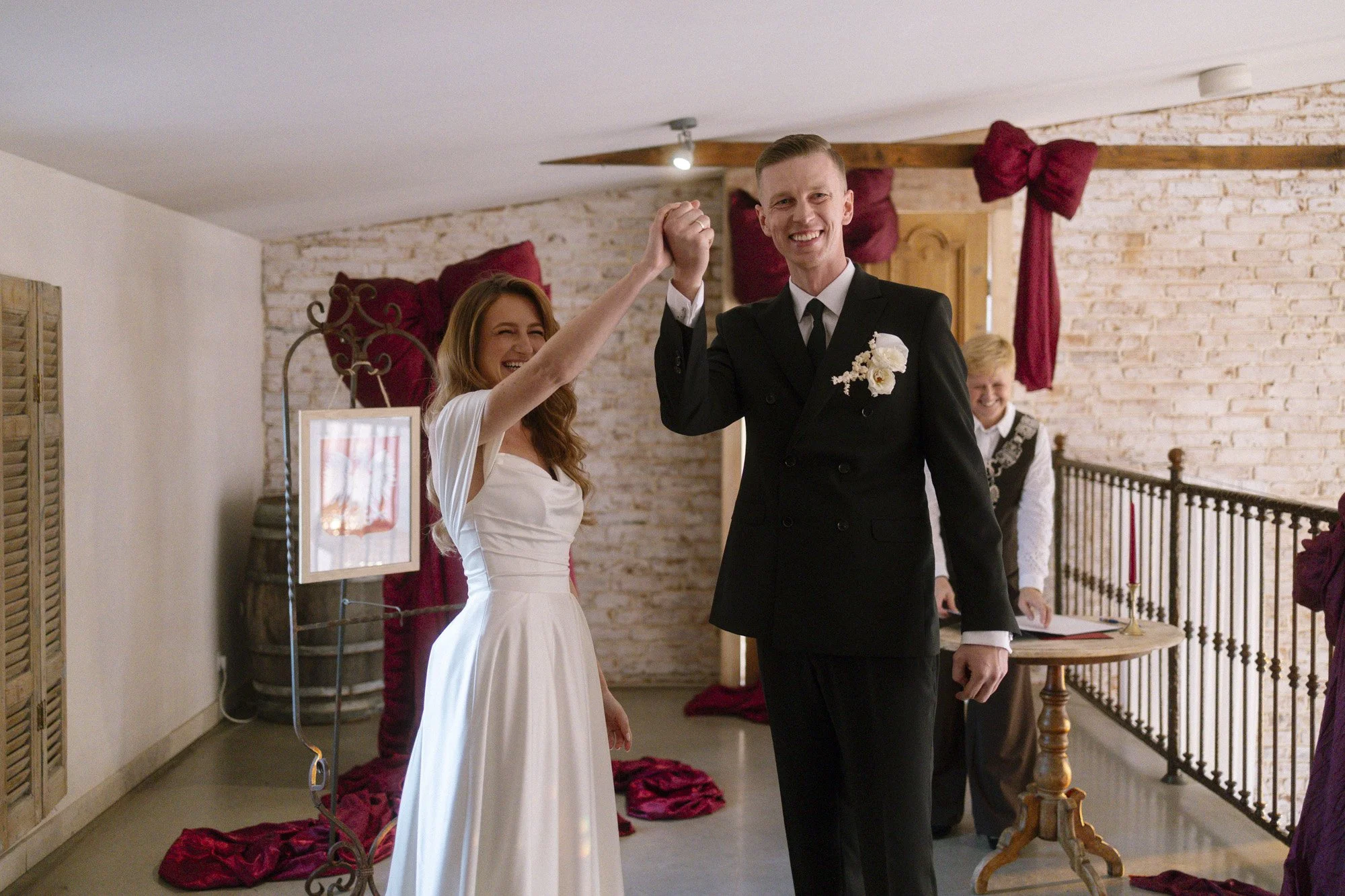indoor wedding ceremony at Villa Love in Poland with bride and groom