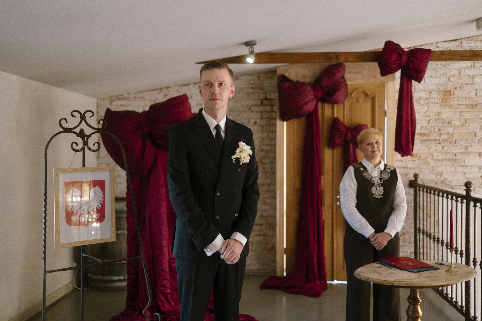 groom during ceremony at villa love wedding near krakow