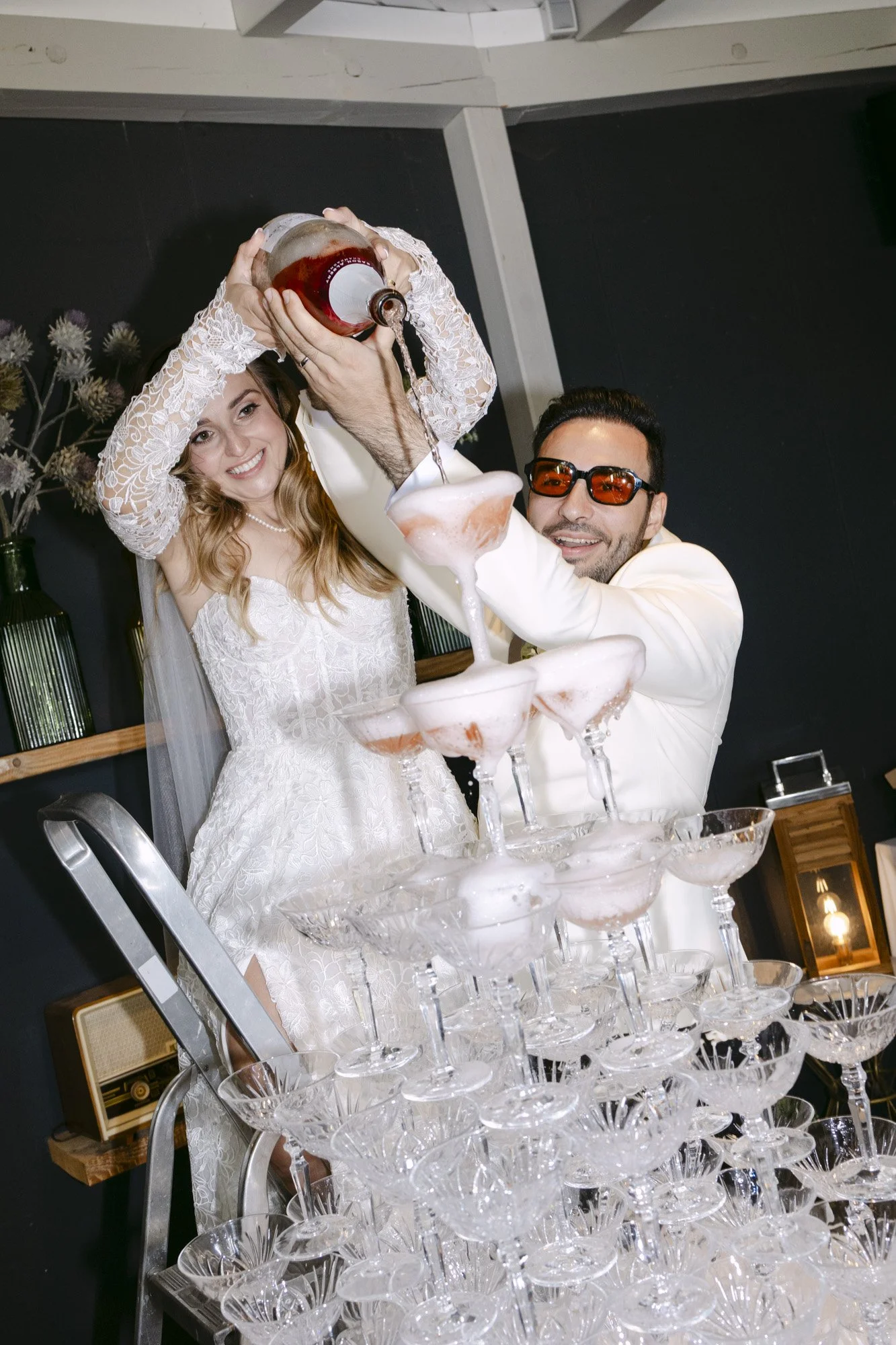 champagne tower during the wedding at fernblick