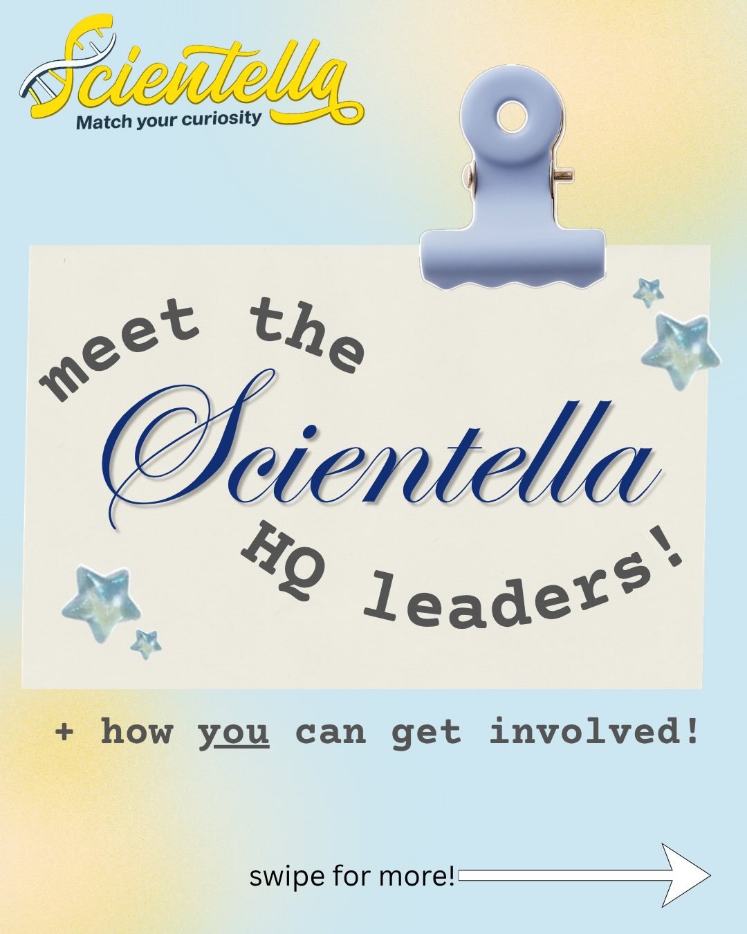 Meet the minds behind the 26-27 Scientella team!!🧬🥼

Swipe to meet this year&rsquo;s team and to get involved click the link in bio!!! 🔗