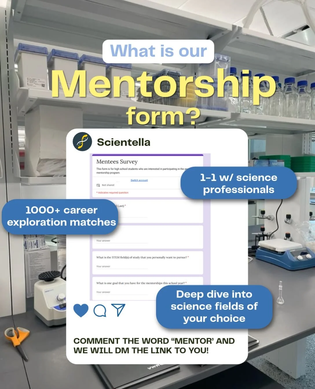 Looking for guidance on STEM? We&rsquo;ve got you covered 🧬🧪🔬

Fill out the Scientella Mentees Survey to get matched with science professionals, explore 1000+ career paths, and gain real insight into the fields you&rsquo;re passionate about 📲

Co