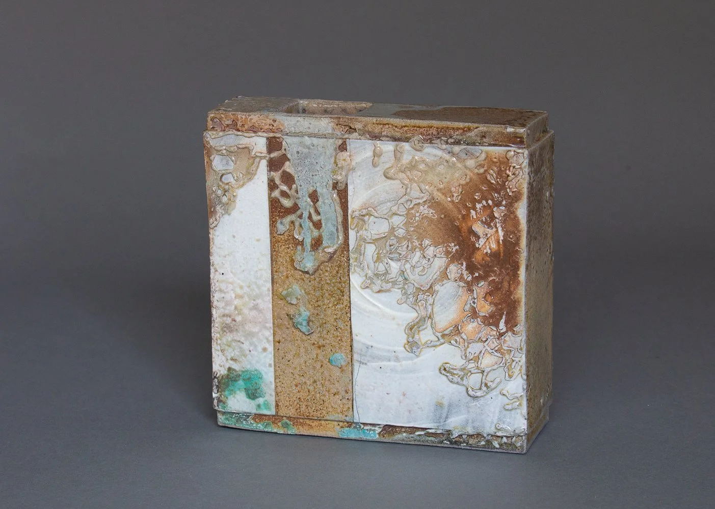 "Fire Circle Flower Brick", 7.5 x 7.5 x 2.5", stoneware, wood fired, 2022