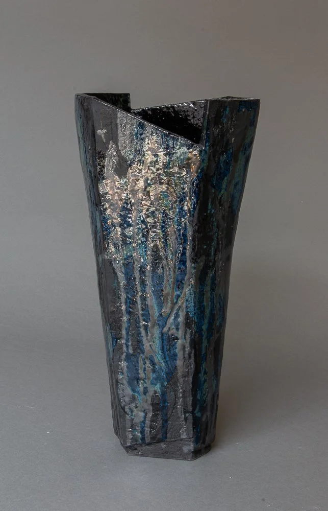 "Black & Blue Vase", earthenware, 13 x 7 x 5.5", 2022