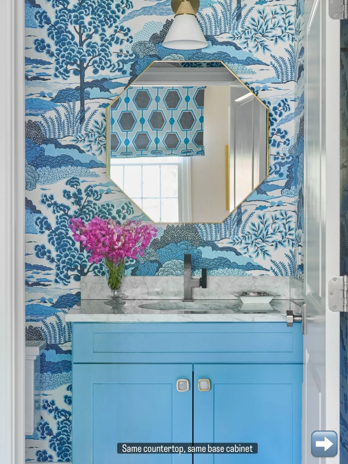 Same base cabinet. Same countertop. Everything else ~&gt; transformed. Proof that you don&rsquo;t need more square footage, just a point of view. And in a space this small, pattern isn&rsquo;t &ldquo;too much&rdquo;&hellip; it&rsquo;s the whole reaso