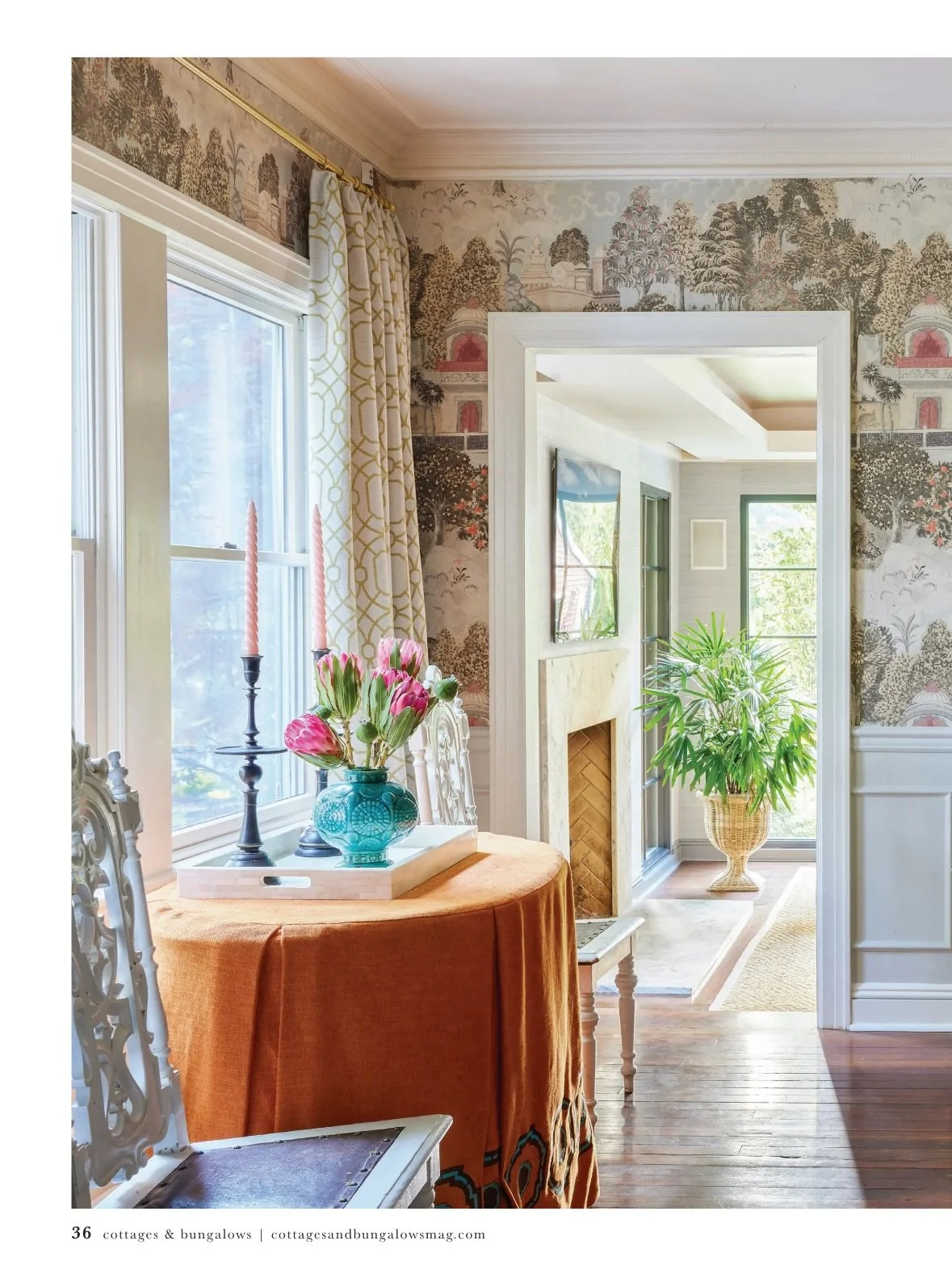 Fun fact: my dining room used to be a galley kitchen! It&rsquo;s now a delightful dining room with a @zoffanyfw mural depicting an imagined garden in India. That same thread of incorporating color, pattern and a sense of whimsy carries through to the
