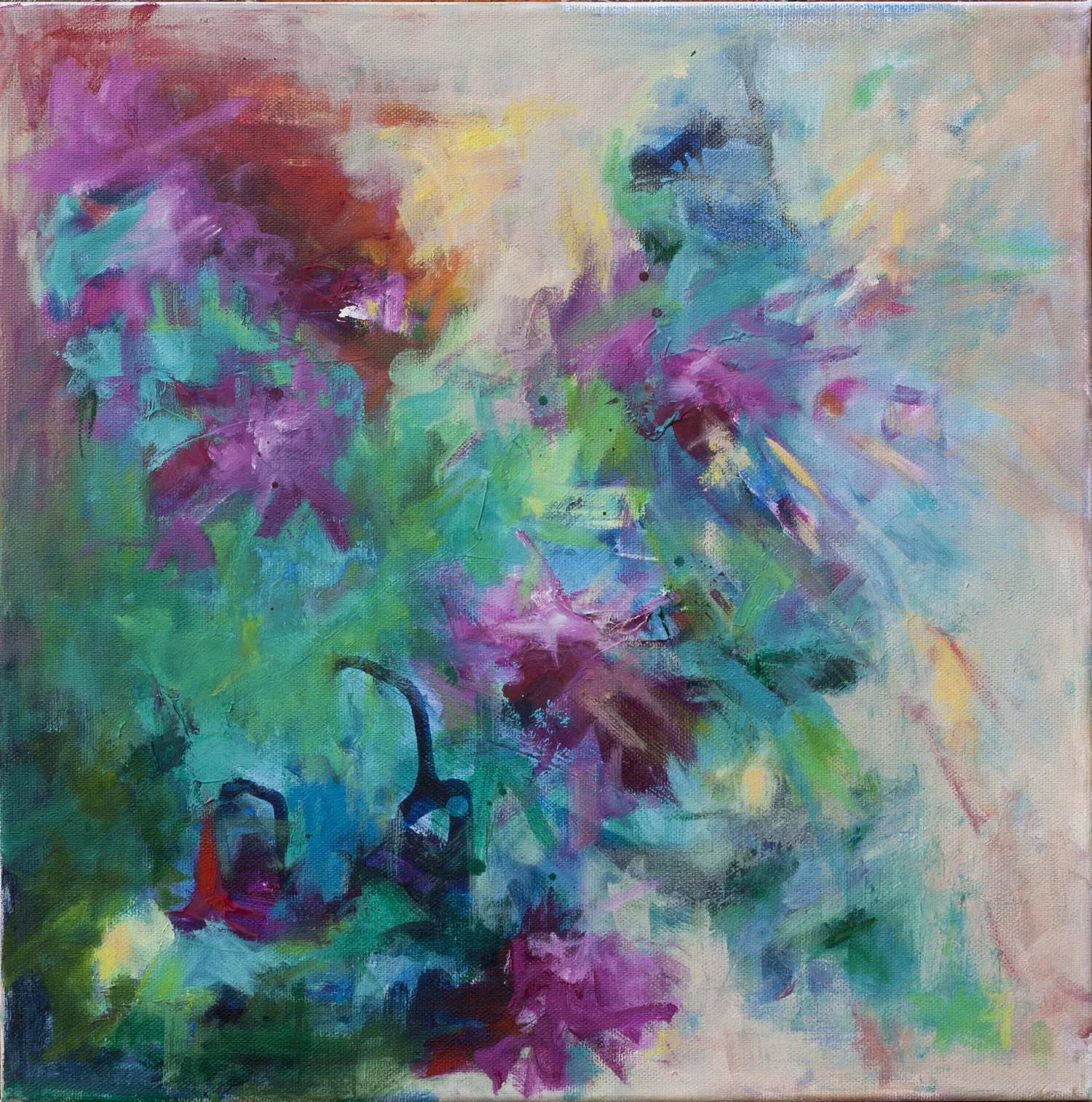 Summer Calling by Rachel Parker Soden 40x40cm brightly coloured abstract painting by Rachel Parker Soden.