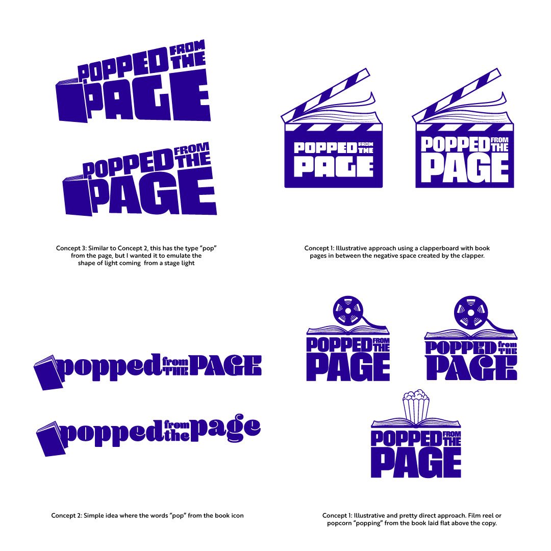 The second round of concepts introduced the look with a single color and started to explore typography while cleaning up the sketches from the first round of concepts.