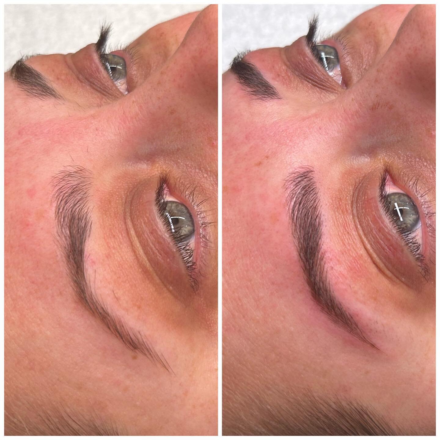 Lifted and fuller brows for this beauty! 😍
.
We accentuated her arch, filled in some sparse areas at the bottom line of growth, and slightly lifted the tail of the brow to give her results that are perfect for her eye and face shape! 
.
Book your mi