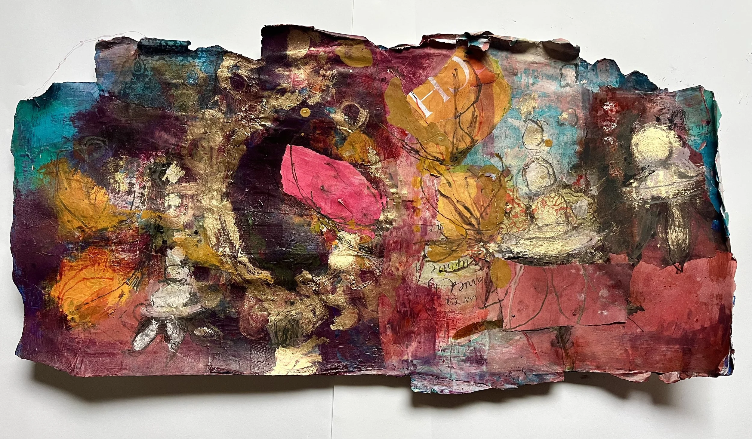 The curious life of things 
       77 x 44 cm  framed in a deep box  frame 
        Mixed media and collage on paper 
        £680