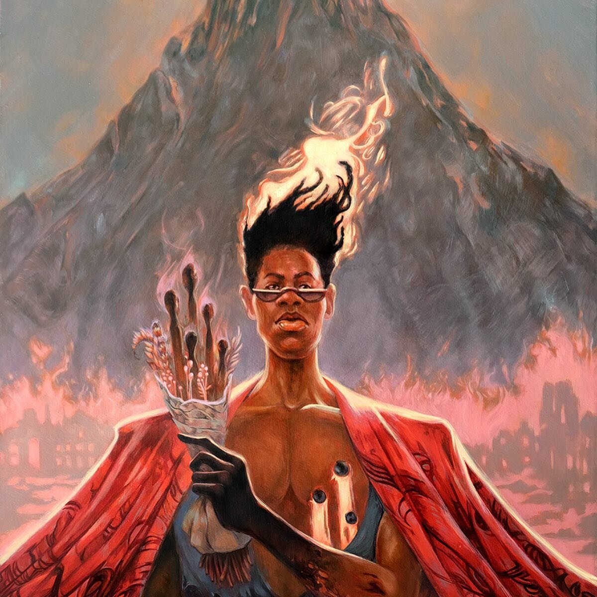 The Volcano is a new painting that I started last year while contemplating the power of Black rage. So often we can hold onto a festering ball of debilitating anger. But I always remind myself that we as a people have always had the power to transfor
