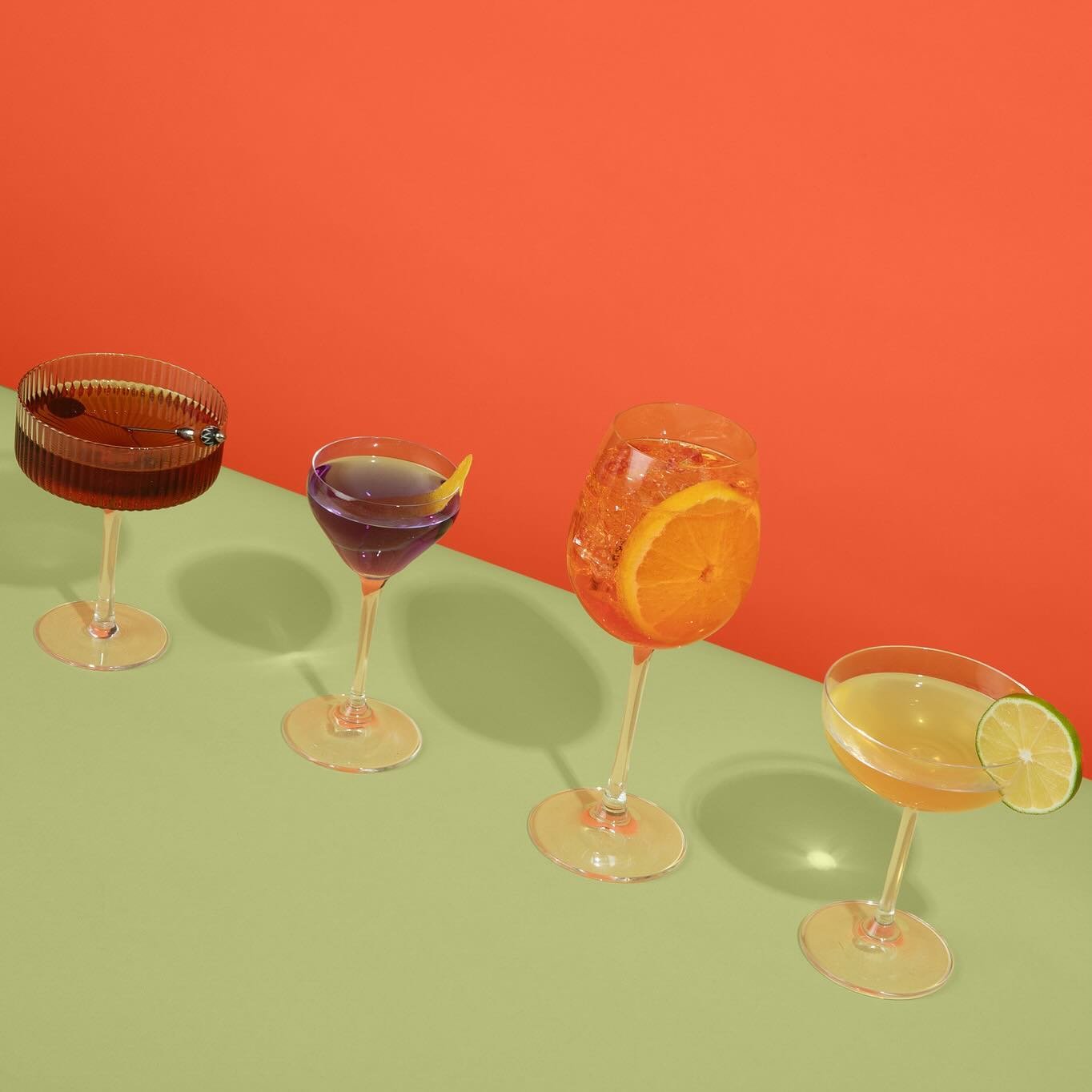 TALK ABOUT A WINNING LINE UP! 

Which one would you choose? From left to right, Manhattan, Aviation, Aperol Spritz, Daiquiri. Comment below. 👇 
.
.
.
.
.
.
.
#tipsyjigger #bartools #mixology #handmade #barwarecollection #midcentury #jigger #cocktail