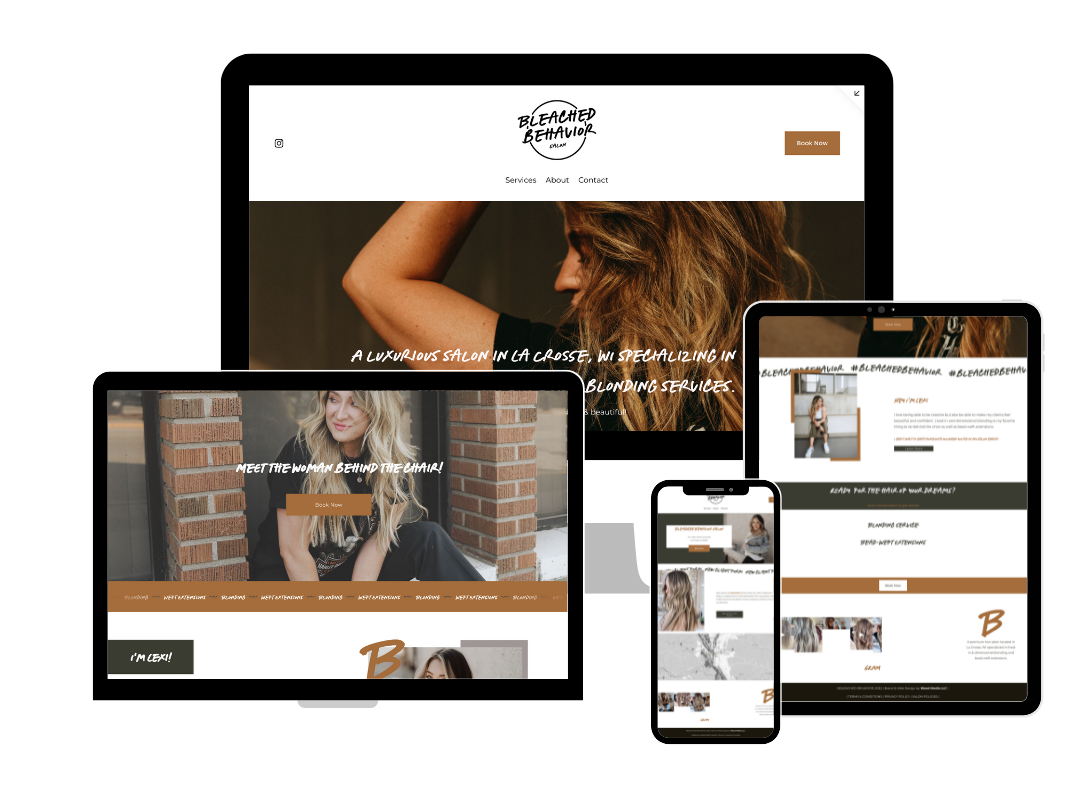 mockup of a Squarespace web design for a hair salon based in la crosse, Wisconsin