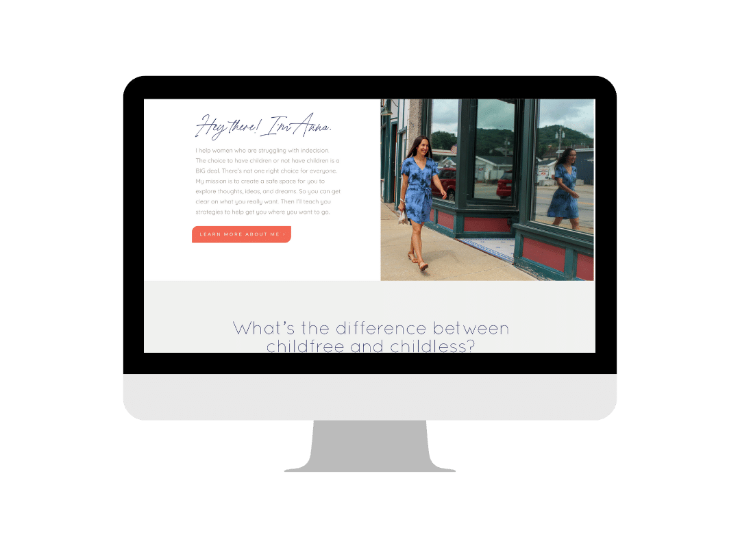  Mockup photo gallery to show anna olson childfree life coach’s new branding, wordpress website, and brand photography by wood media llc. 
