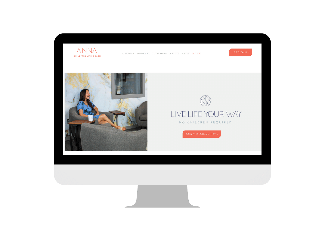  Mockup photo gallery to show anna olson childfree life coach’s new branding, wordpress website, and brand photography by wood media llc. 