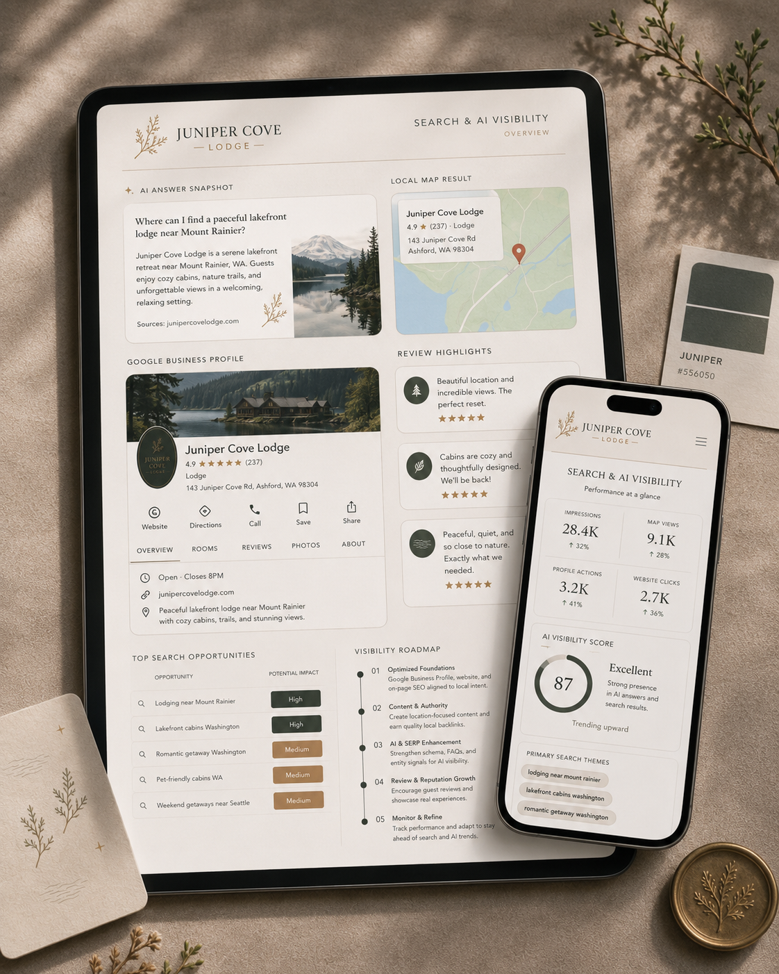 Juniper Cove Lodge Search and AI Visibility Performance Overview